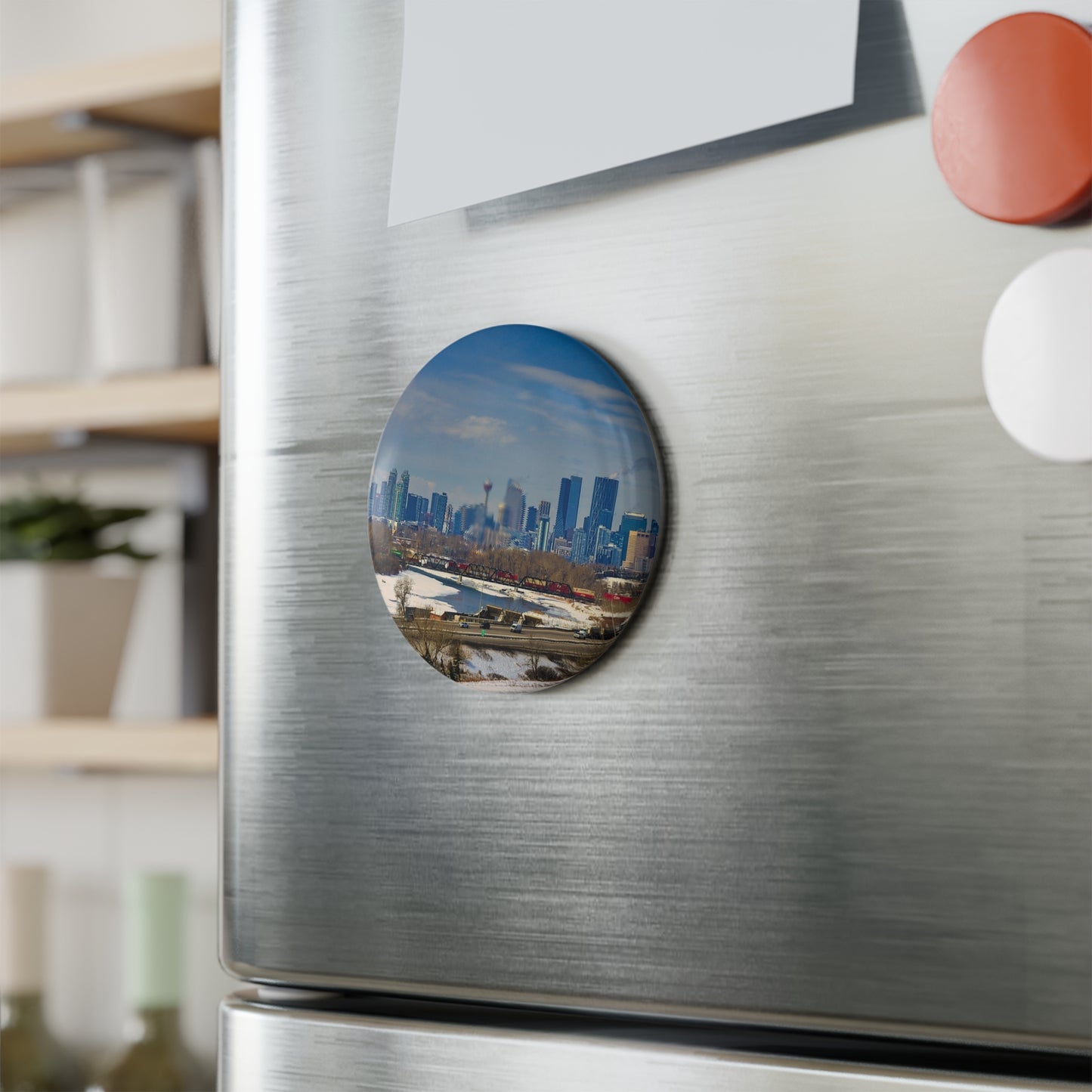 Button Magnet, Round (1 & 10 pcs) - Downtown Calgary Max Bell Centre Winter