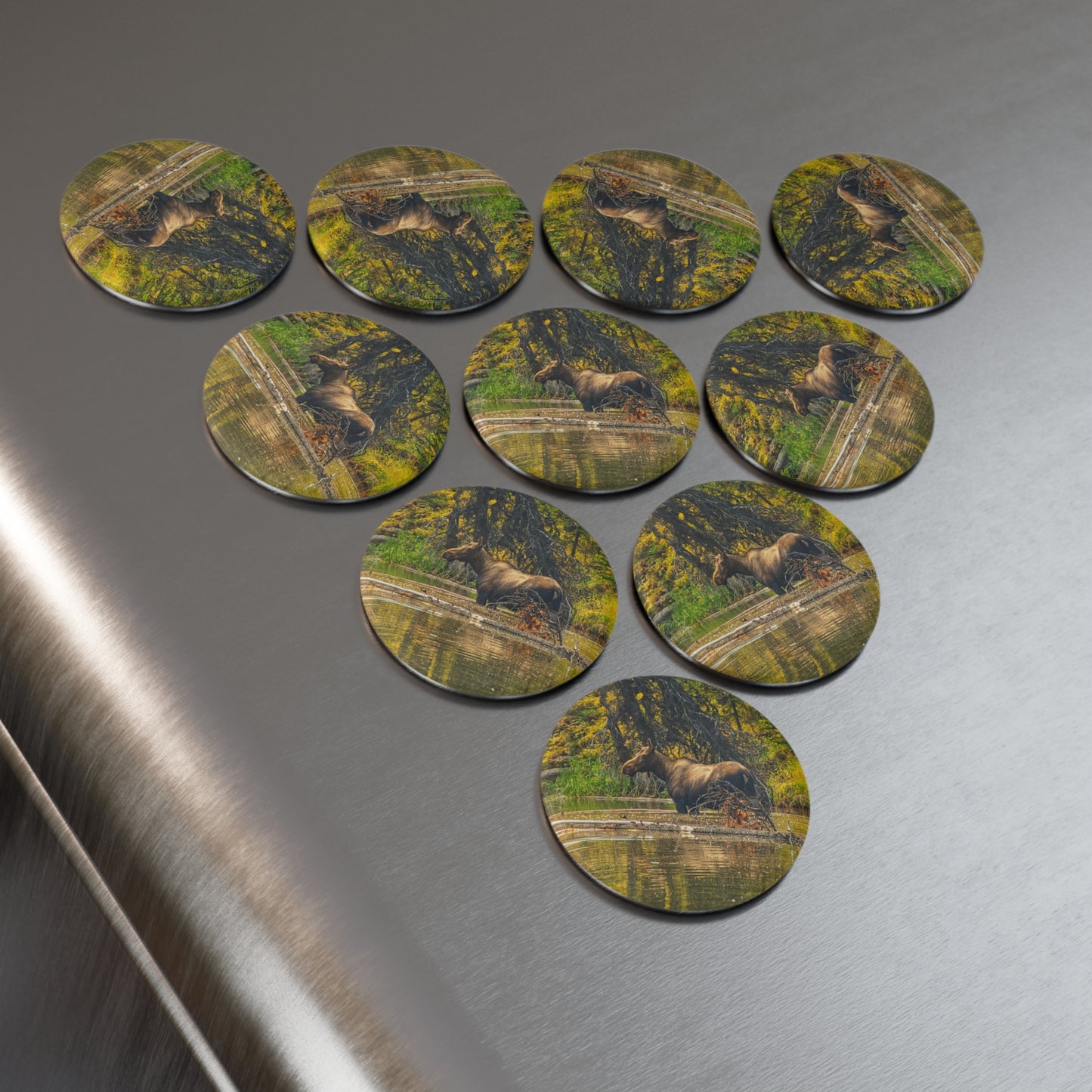 Button Magnet, Round (1 & 10 pcs) - Jasper National Park Moose Lake Moose