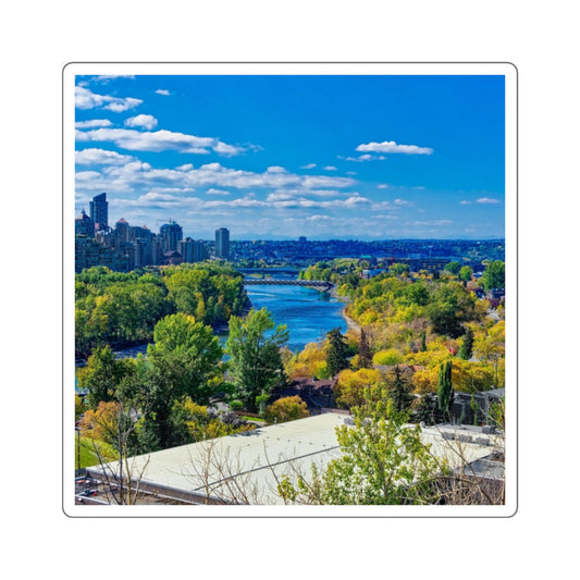 Square Stickers - Bow River Peace Bridge McHugh Bluff Fall HDR