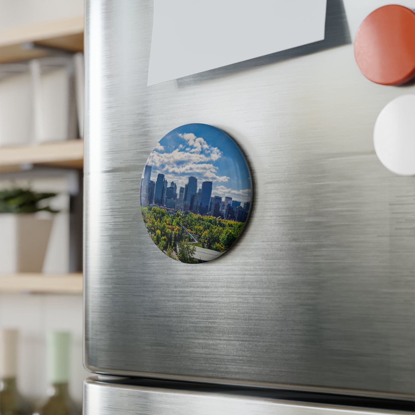 Button Magnet, Round (1 & 10 pcs) - Downtown Calgary McHugh Bluff Fall
