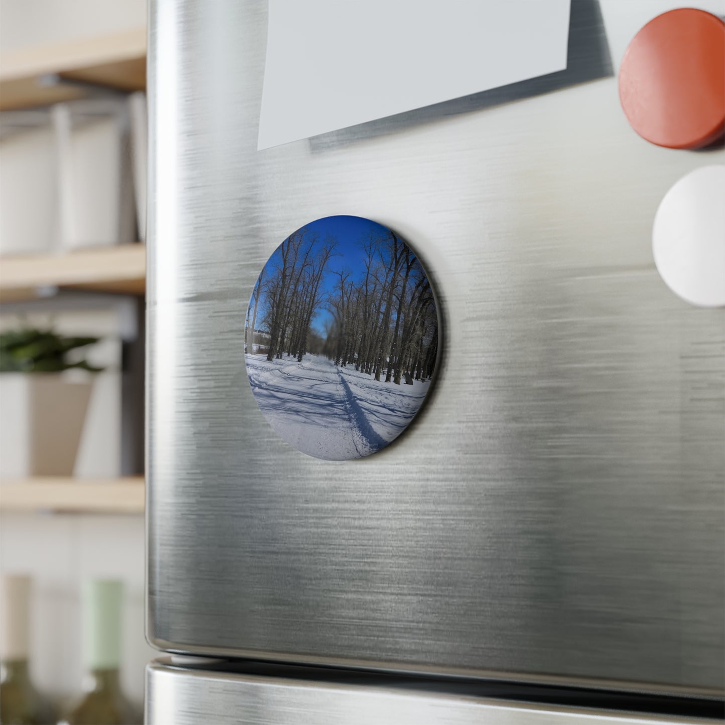Button Magnet, Round (1 & 10 pcs) - Bowness Park Pathway Winter