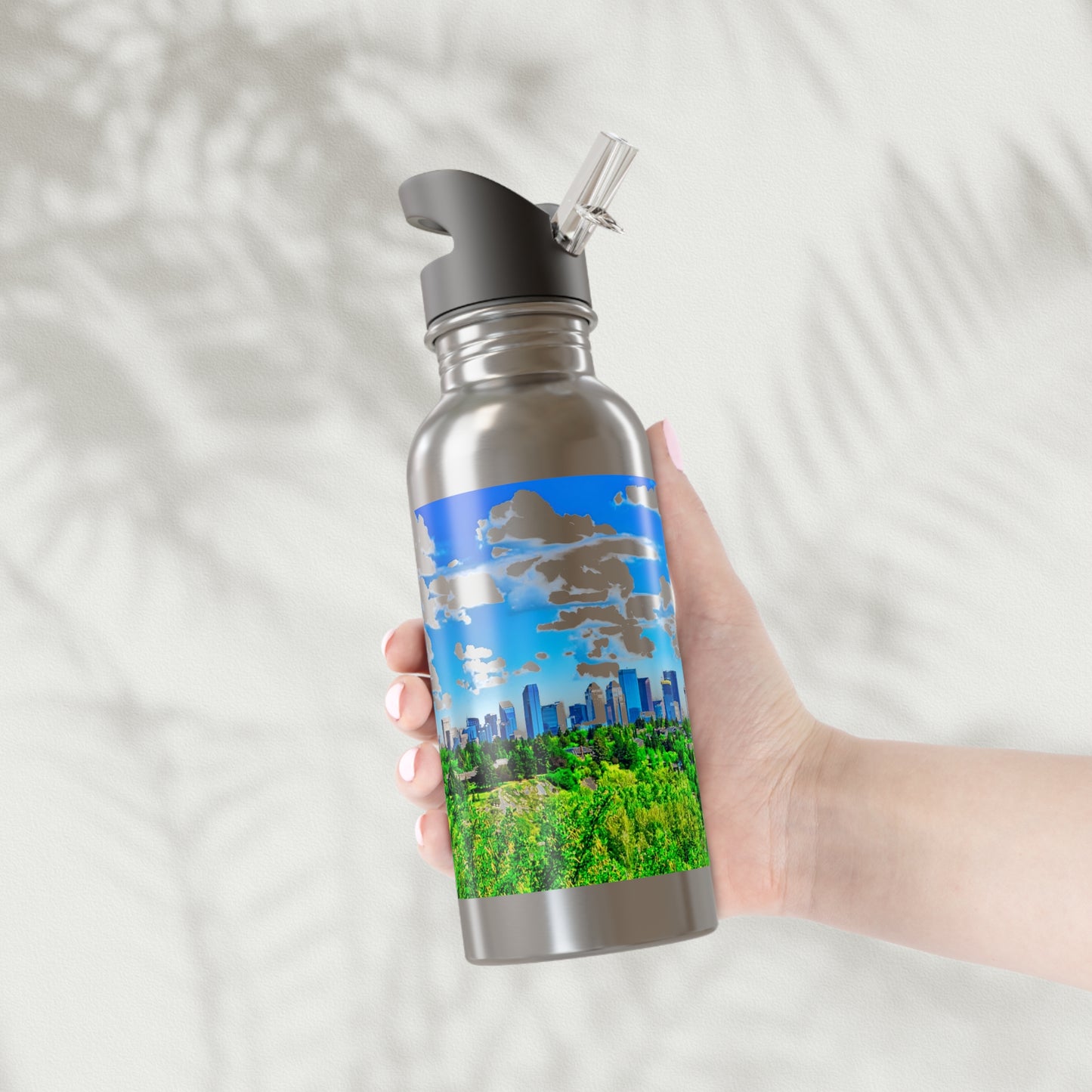 Stainless Steel Water Bottle With Straw, 20oz - River Park Downtown Calgary Skyline