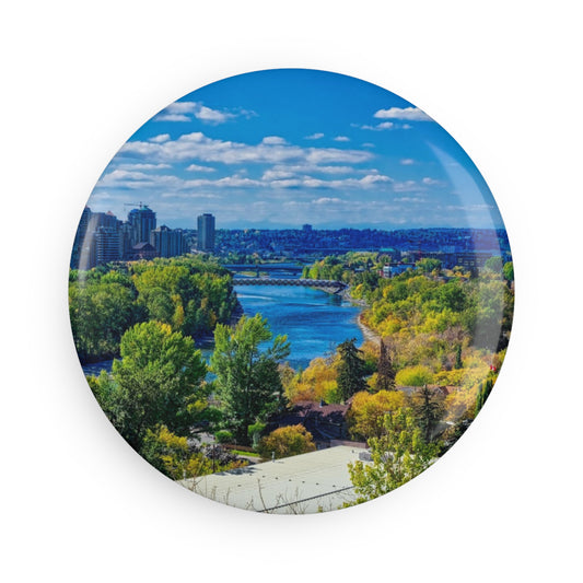Button Magnet, Round (1 & 10 pcs) - Bow River Peace Bridge McHugh Bluff Fall HDR