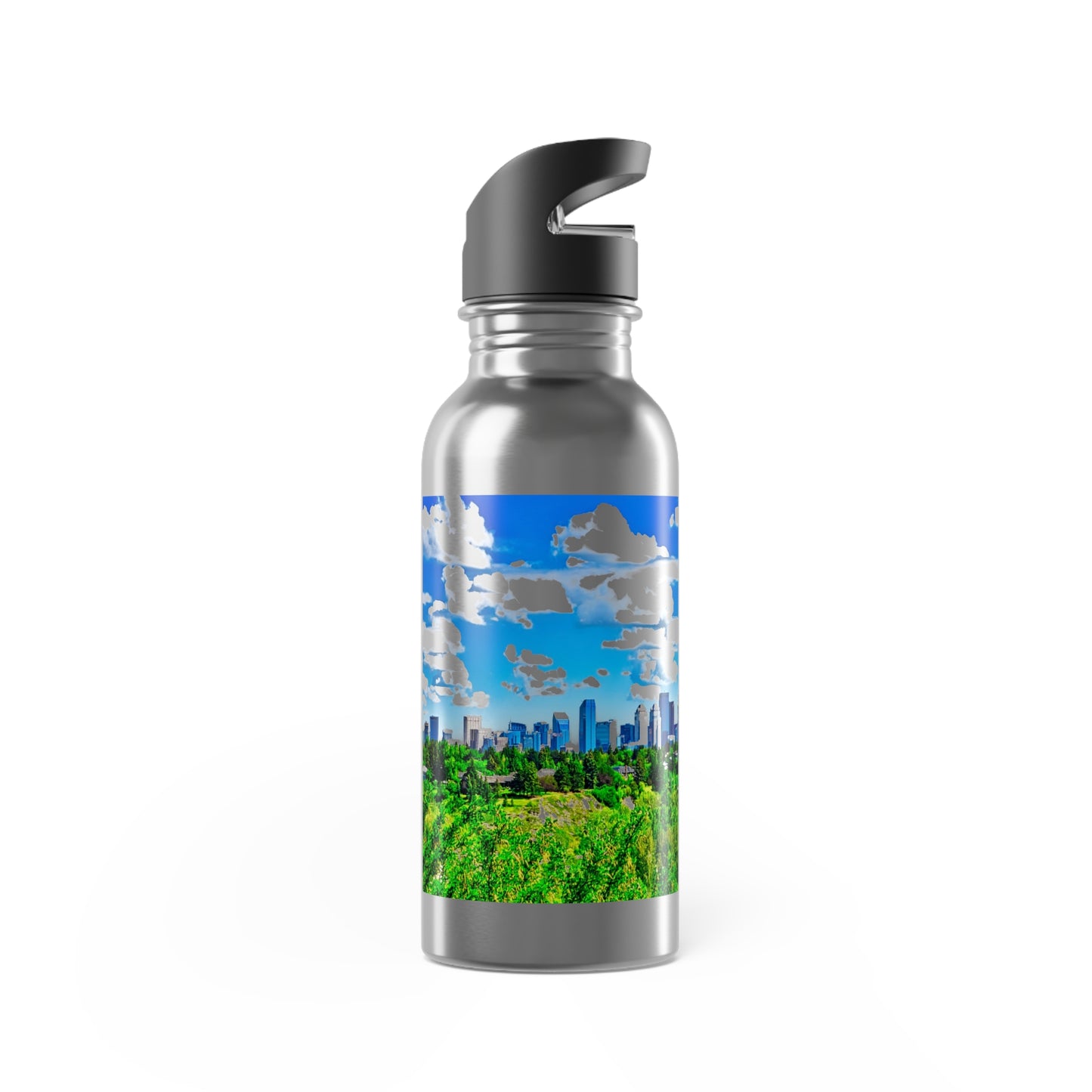 Stainless Steel Water Bottle With Straw, 20oz - River Park Downtown Calgary Skyline