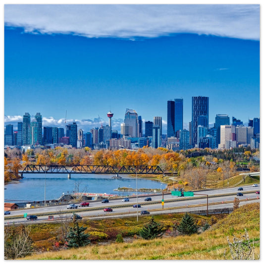 Premium Semi-Glossy Poster Print - Downtown Calgary Max Bell Centre Fall HDR