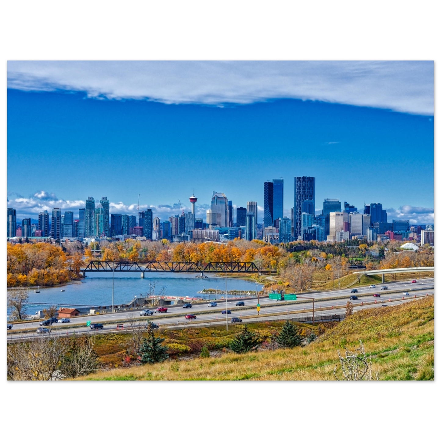 Premium Semi-Glossy Poster Print - Downtown Calgary Max Bell Centre Fall HDR