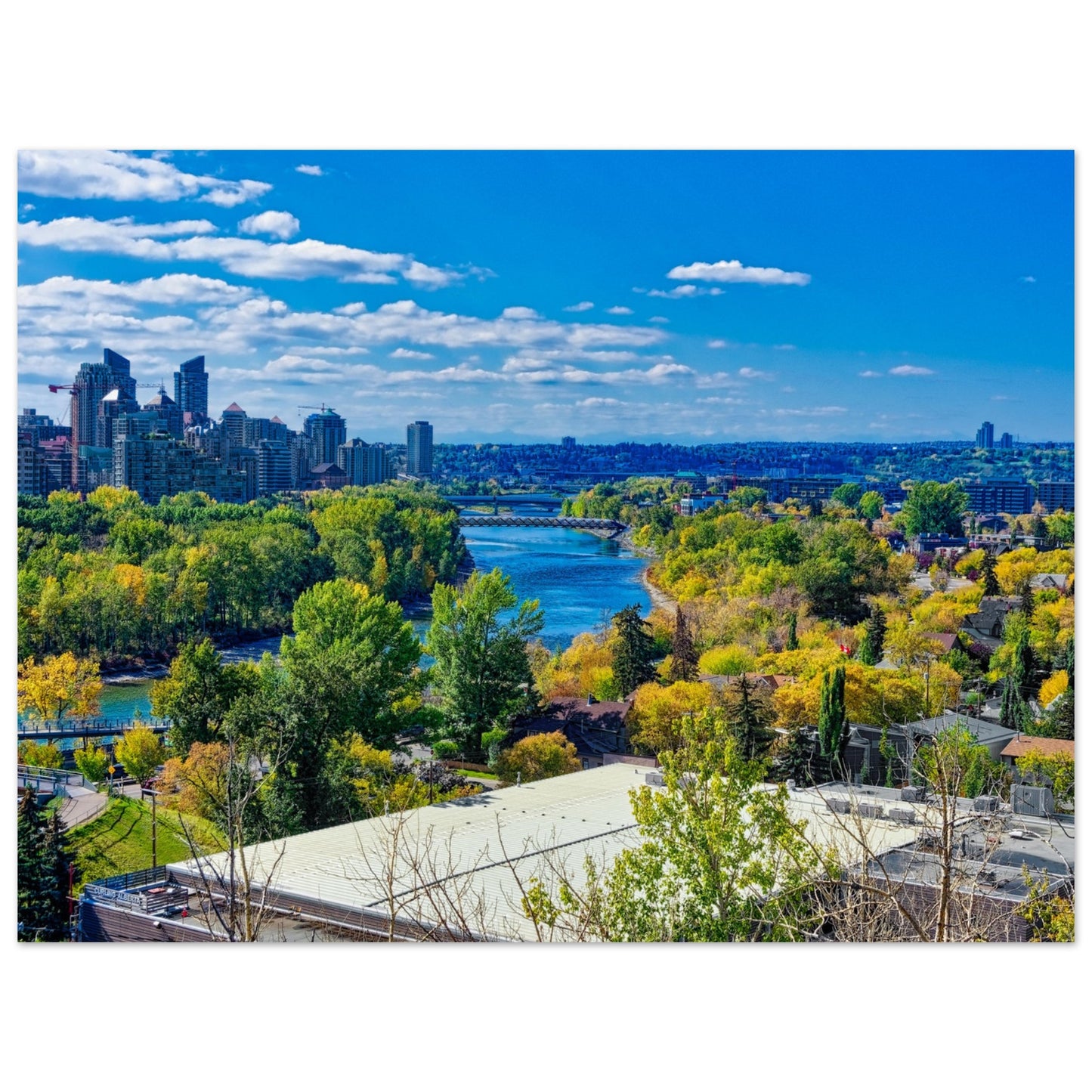 Premium Semi-Glossy Poster Print - Bow River Peace Bridge McHugh Bluff Fall HDR
