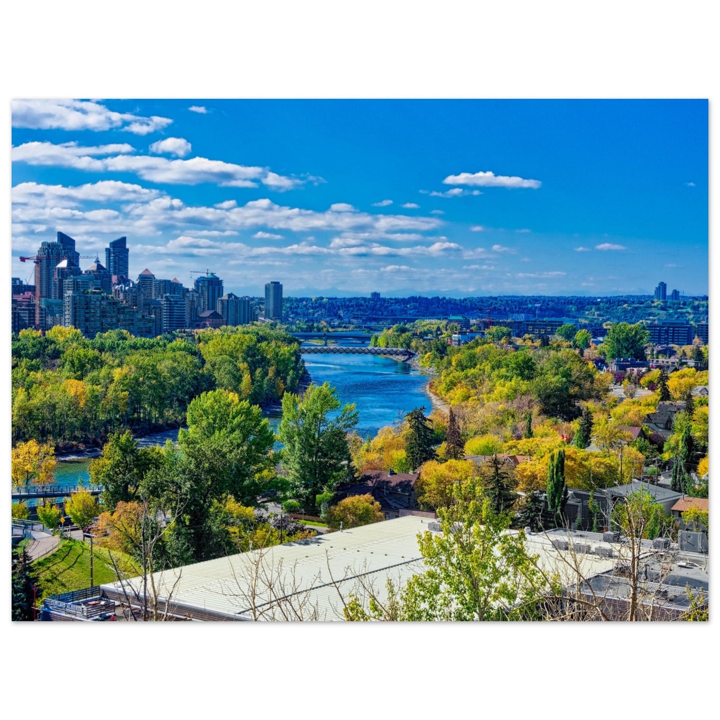 Premium Semi-Glossy Poster Print - Bow River Peace Bridge McHugh Bluff Fall HDR
