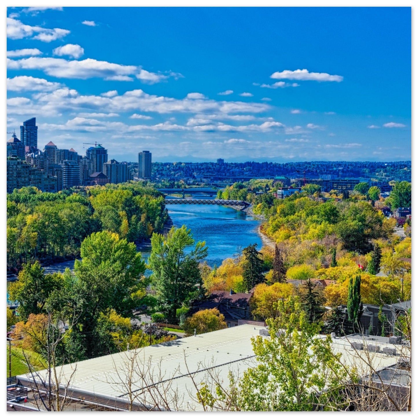 Premium Semi-Glossy Poster Print - Bow River Peace Bridge McHugh Bluff Fall HDR