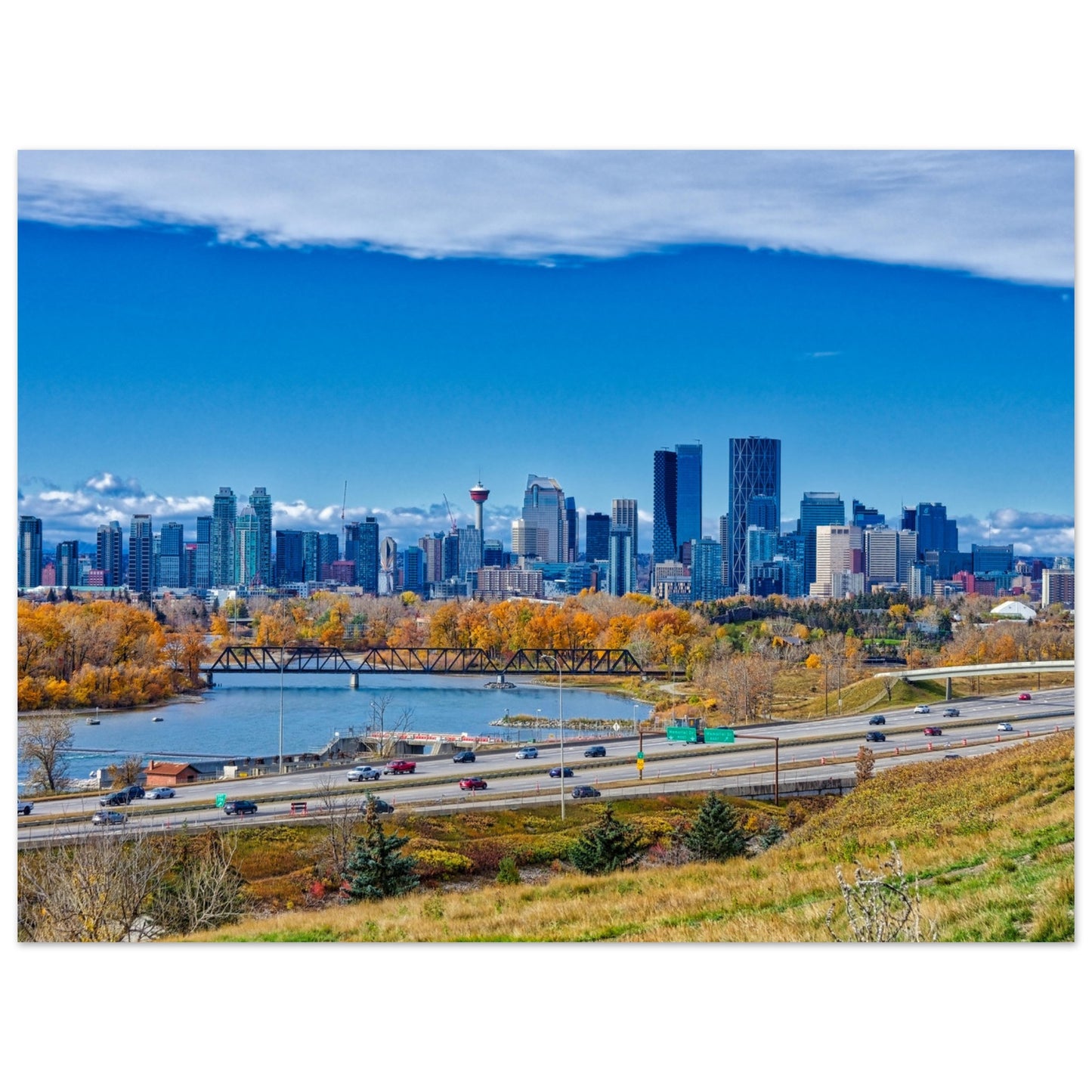 Premium Semi-Glossy Poster Print - Downtown Calgary Max Bell Centre Fall HDR