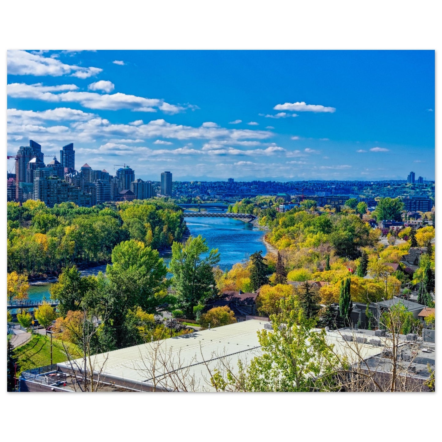Premium Semi-Glossy Poster Print - Bow River Peace Bridge McHugh Bluff Fall HDR