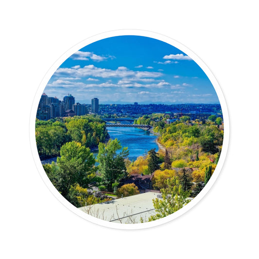 Round Stickers - Bow River Peace Bridge McHugh Bluff Fall HDR