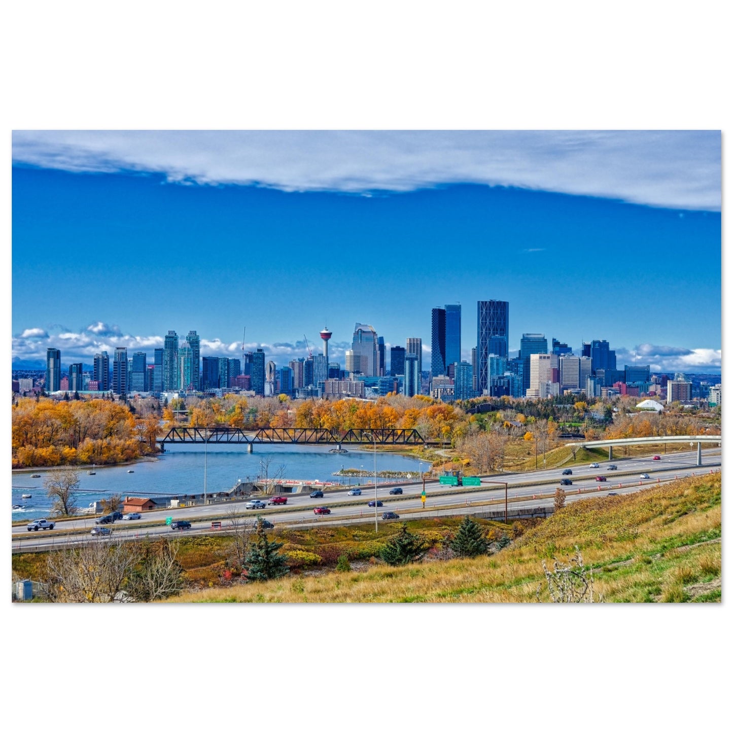 Premium Semi-Glossy Poster Print - Downtown Calgary Max Bell Centre Fall HDR