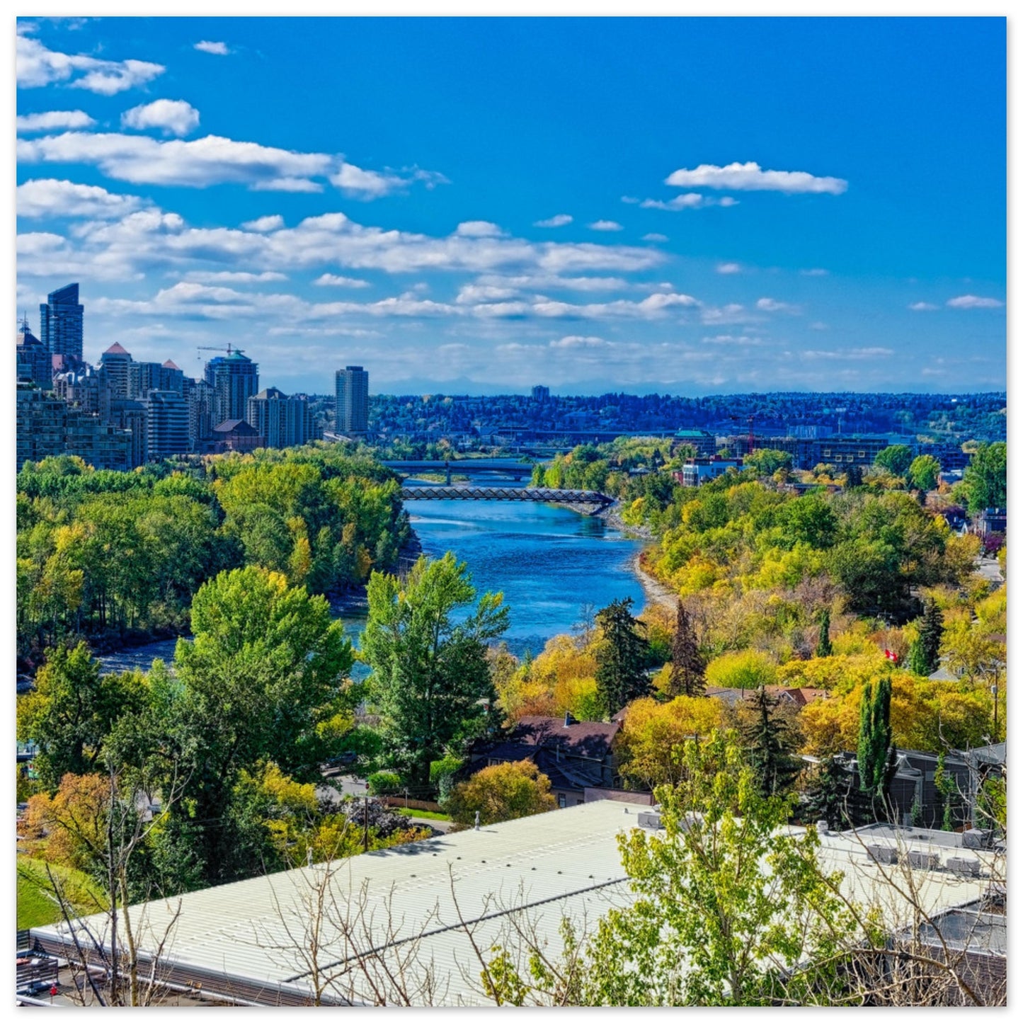 Premium Semi-Glossy Poster Print - Bow River Peace Bridge McHugh Bluff Fall HDR