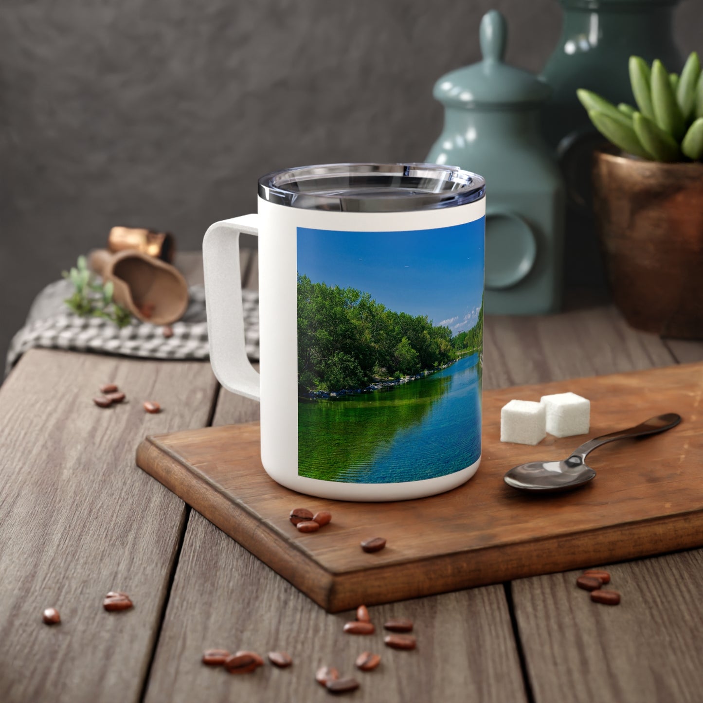 Insulated Coffee Mug, 10oz - Bow River South Prince's Island Park HDR