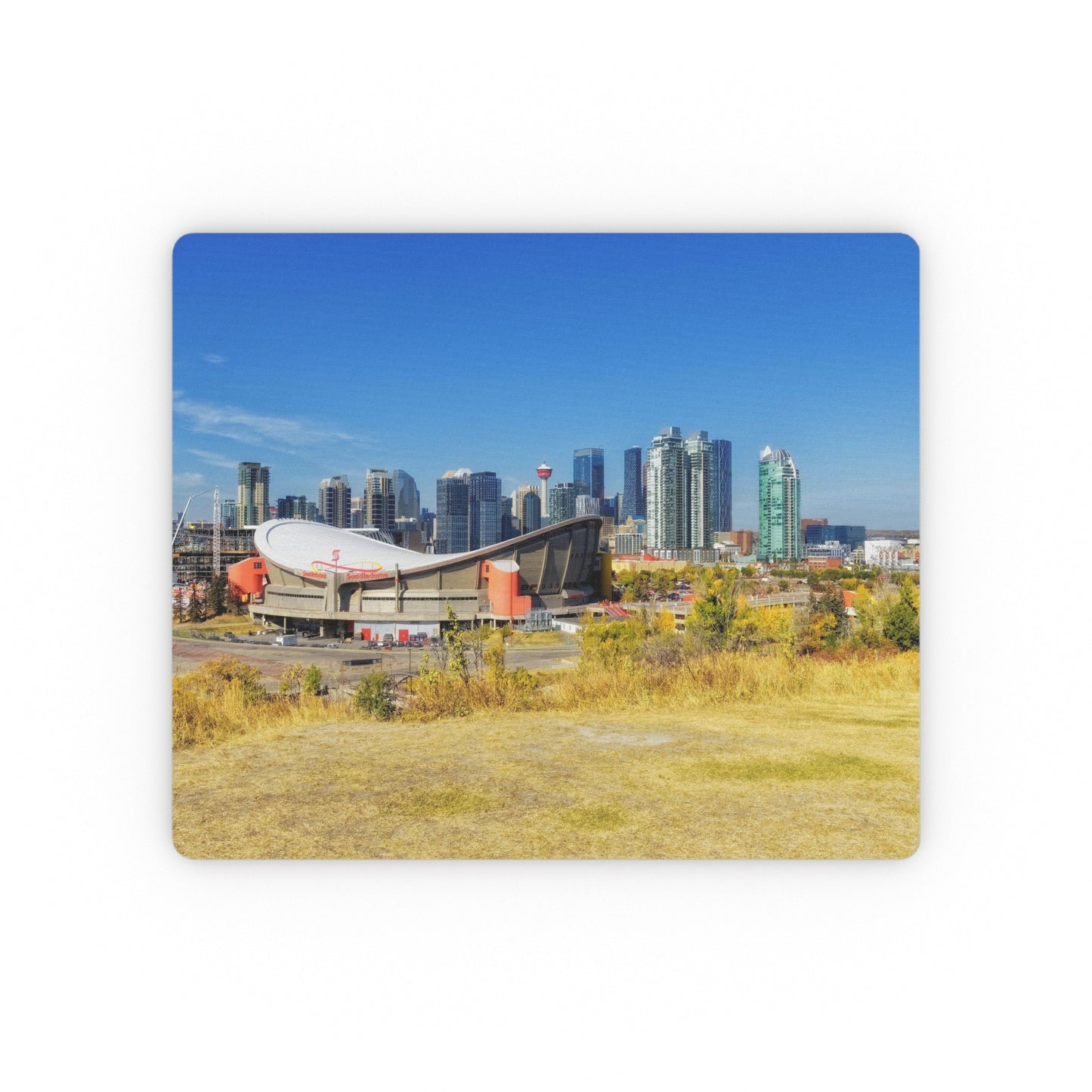 Rectangular Mouse Pad - Downtown Calgary and Fall Colours Scotsman's Hill