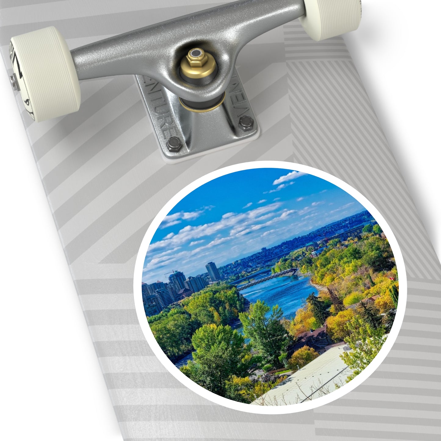 Round Stickers - Bow River Peace Bridge McHugh Bluff Fall HDR