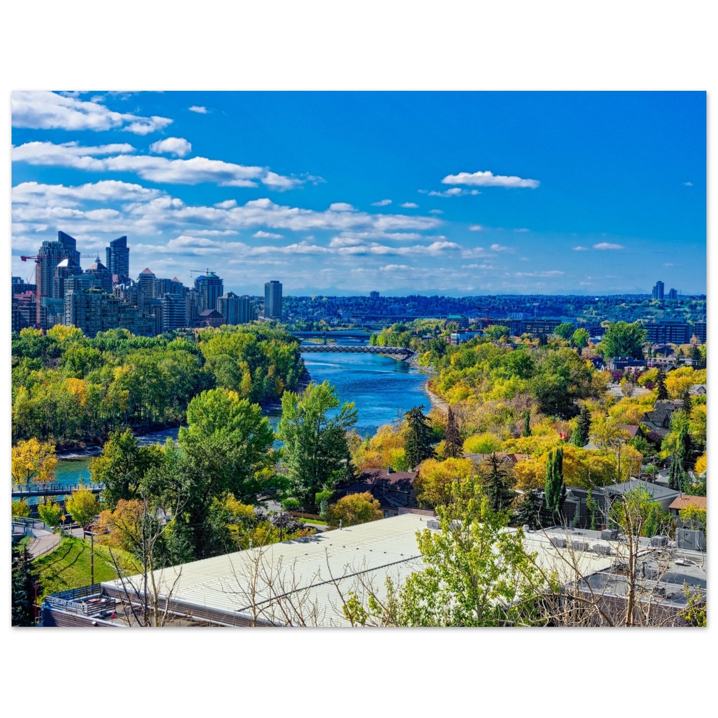 Premium Semi-Glossy Poster Print - Bow River Peace Bridge McHugh Bluff Fall HDR