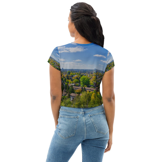 All-Over Print Crop Tee - McHugh Bluff Fall Colours
