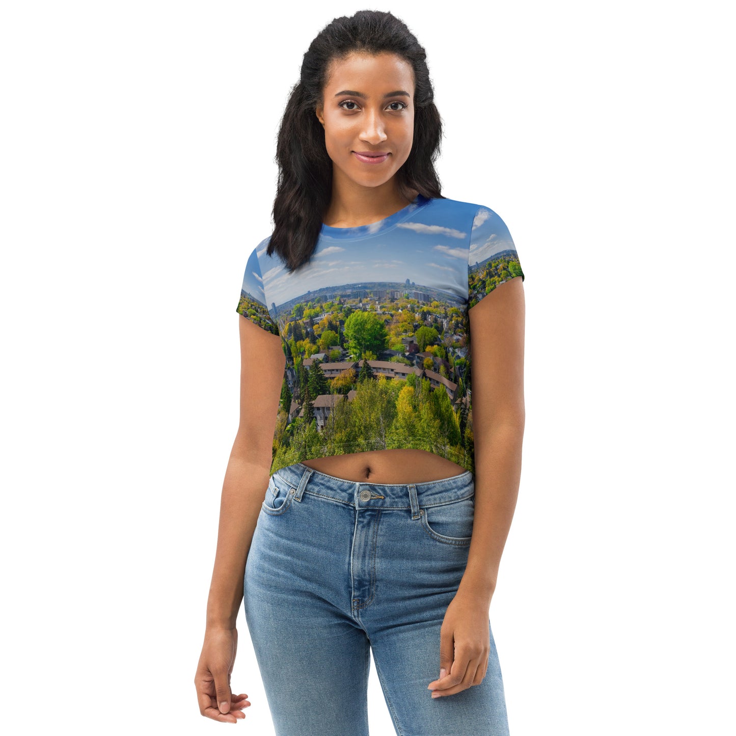 All-Over Print Crop Tee - McHugh Bluff Fall Colours