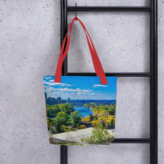 All-Over Print Tote Bag - Bow River Peace Bridge McHugh Bluff Fall HDR