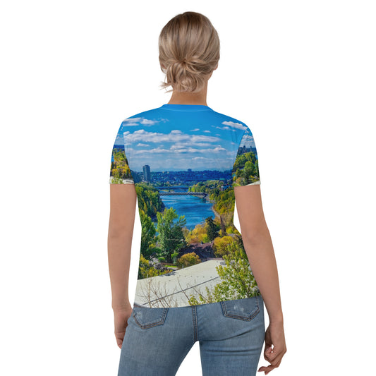 Women's All-Over T-Shirt - Bow River Peace Bridge McHugh Bluff Fall HDR