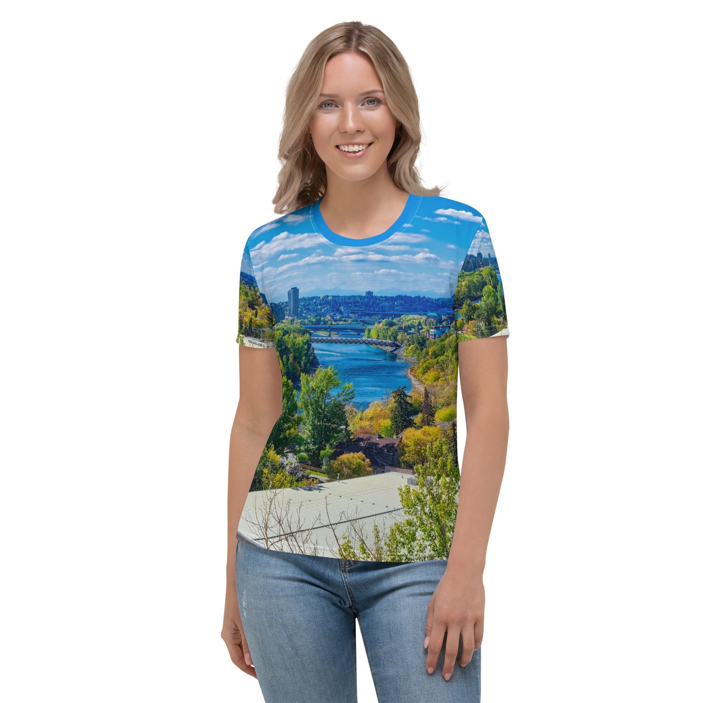 Women's All-Over T-Shirt - Bow River Peace Bridge McHugh Bluff Fall HDR