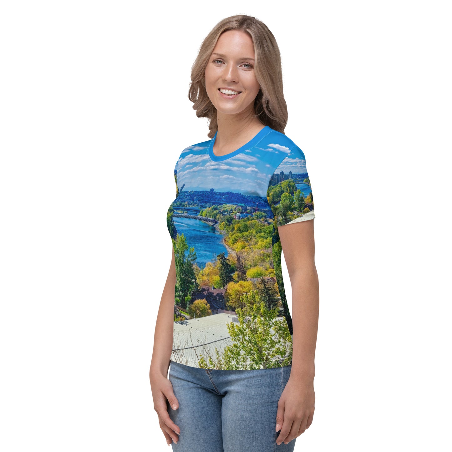 Women's All-Over T-Shirt - Bow River Peace Bridge McHugh Bluff Fall HDR