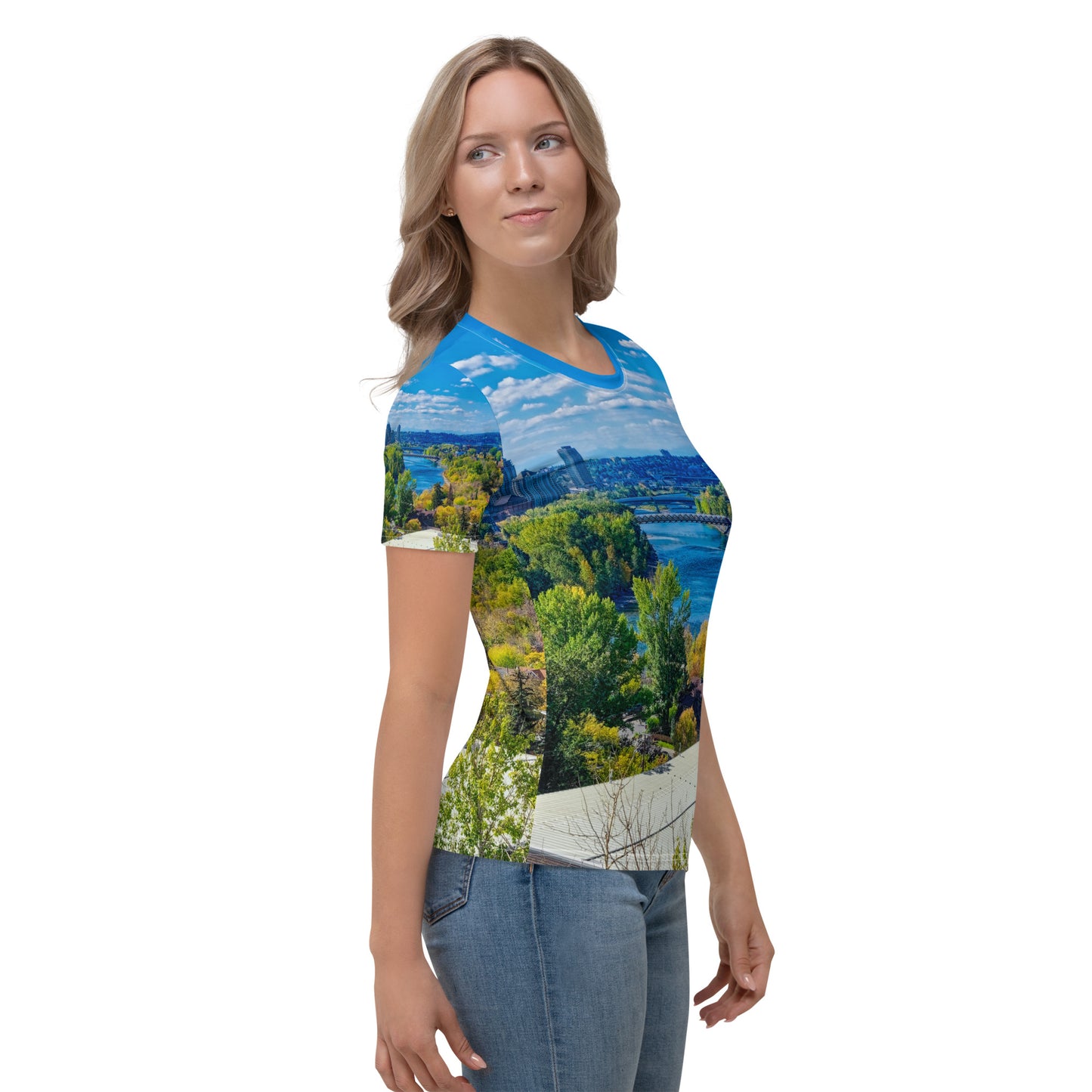 Women's All-Over T-Shirt - Bow River Peace Bridge McHugh Bluff Fall HDR