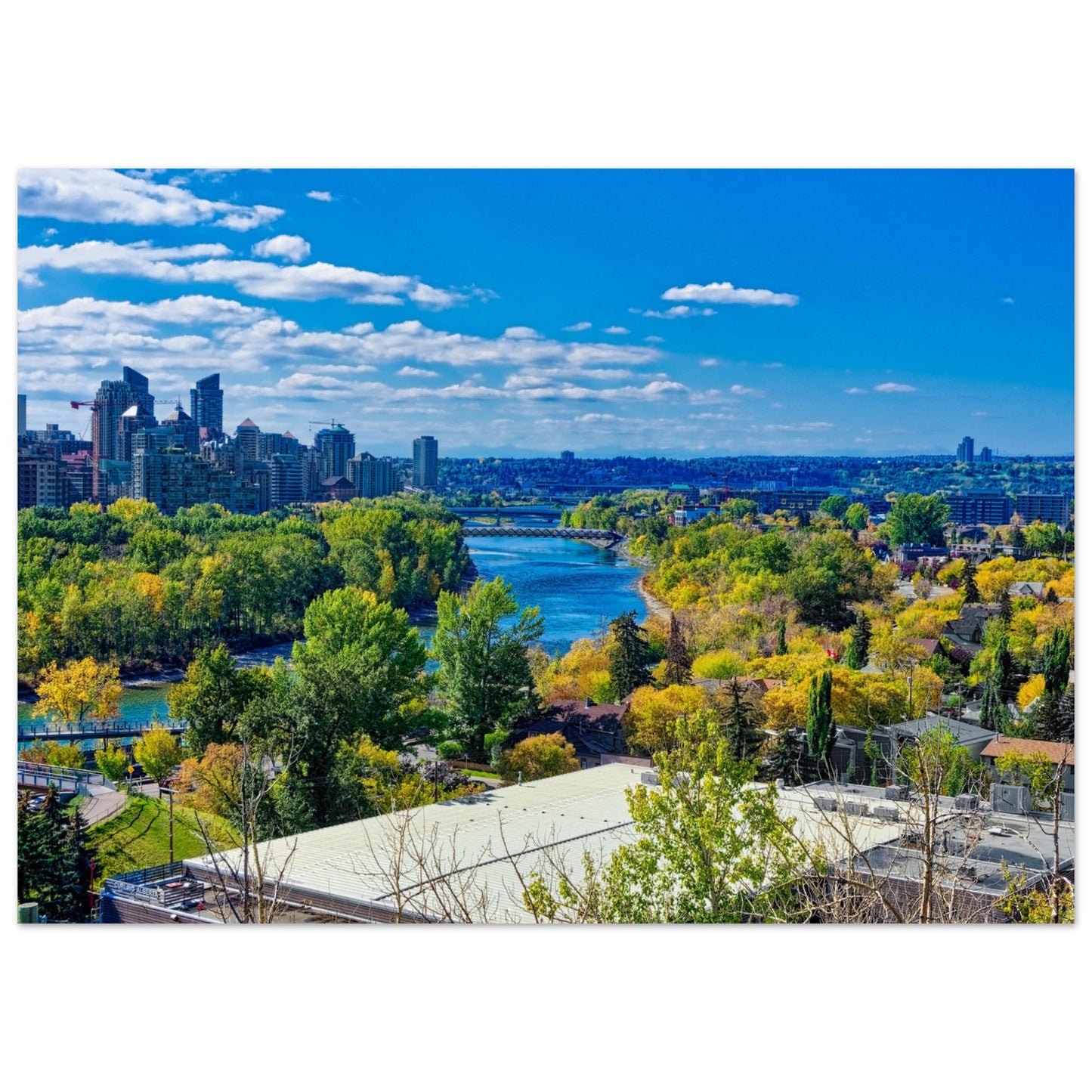 Premium Semi-Glossy Poster Print - Bow River Peace Bridge McHugh Bluff Fall HDR