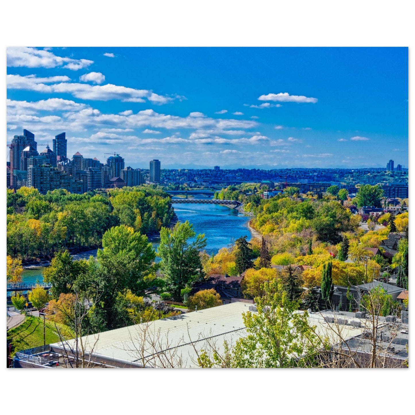 Premium Semi-Glossy Poster Print - Bow River Peace Bridge McHugh Bluff Fall HDR