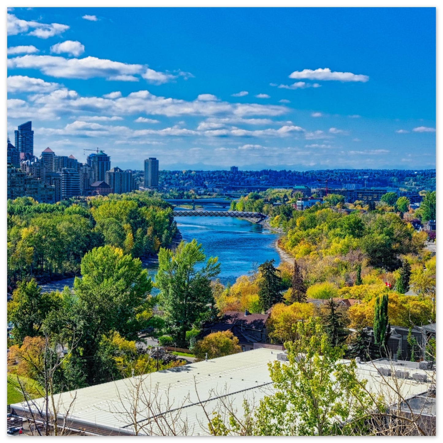 Premium Semi-Glossy Poster Print - Bow River Peace Bridge McHugh Bluff Fall HDR
