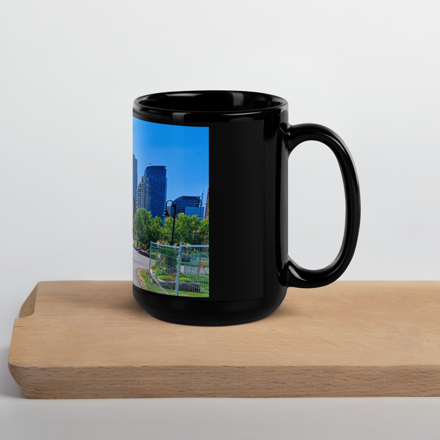 Black Glossy Mug - Downtown Calgary Prince's Island Park HDR