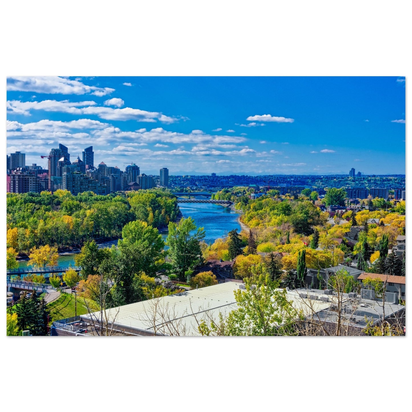 Premium Semi-Glossy Poster Print - Bow River Peace Bridge McHugh Bluff Fall HDR