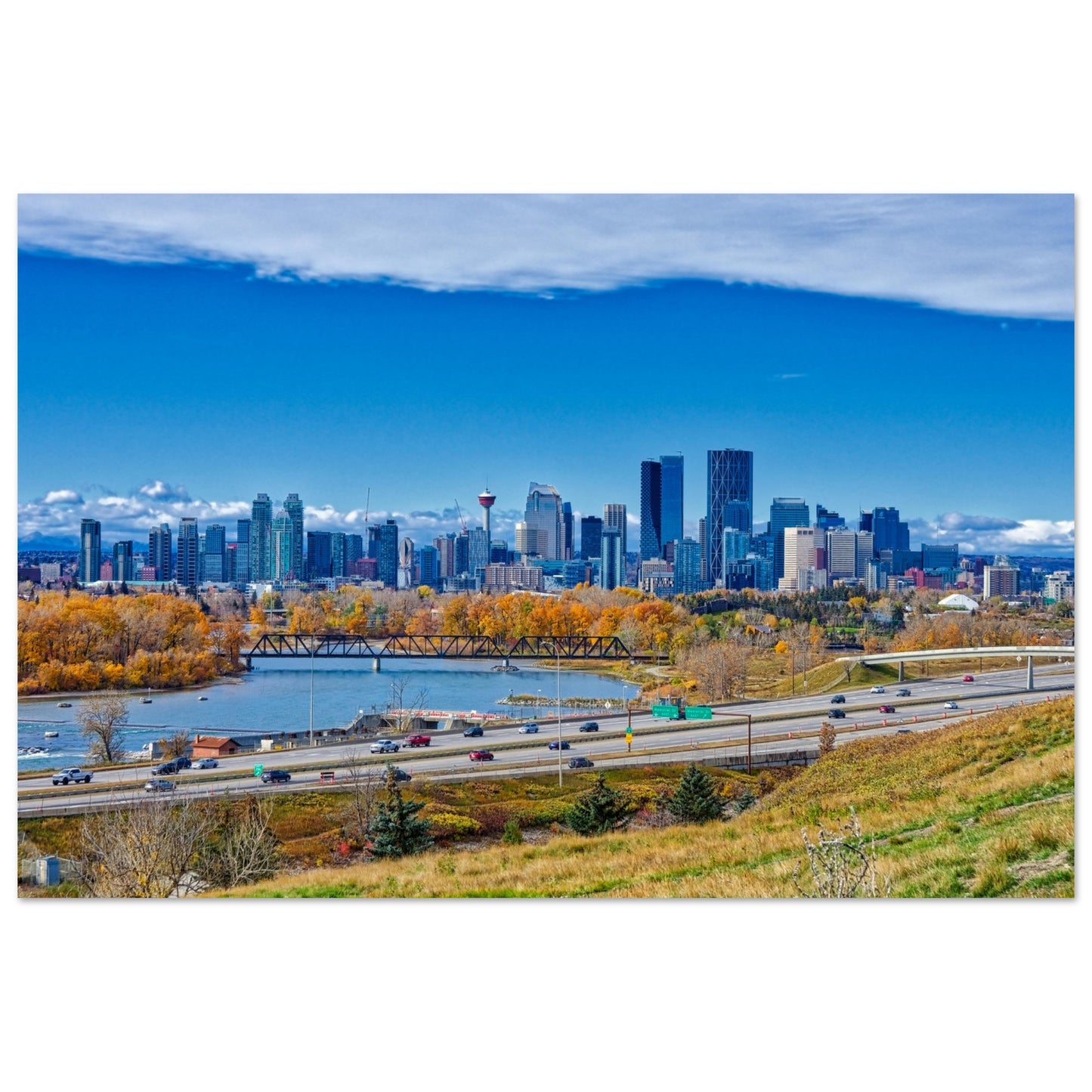 Premium Semi-Glossy Poster Print - Downtown Calgary Max Bell Centre Fall HDR
