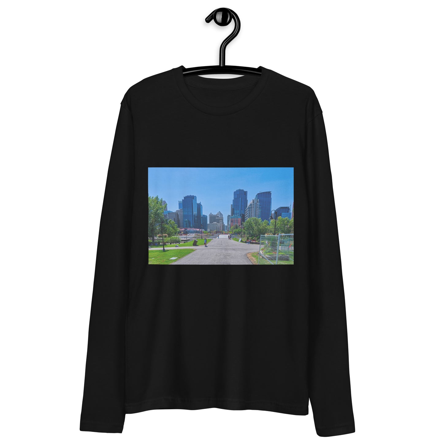 Men's Long Sleeve Fitted Crew - Downtown Calgary Prince's Island Park HDR
