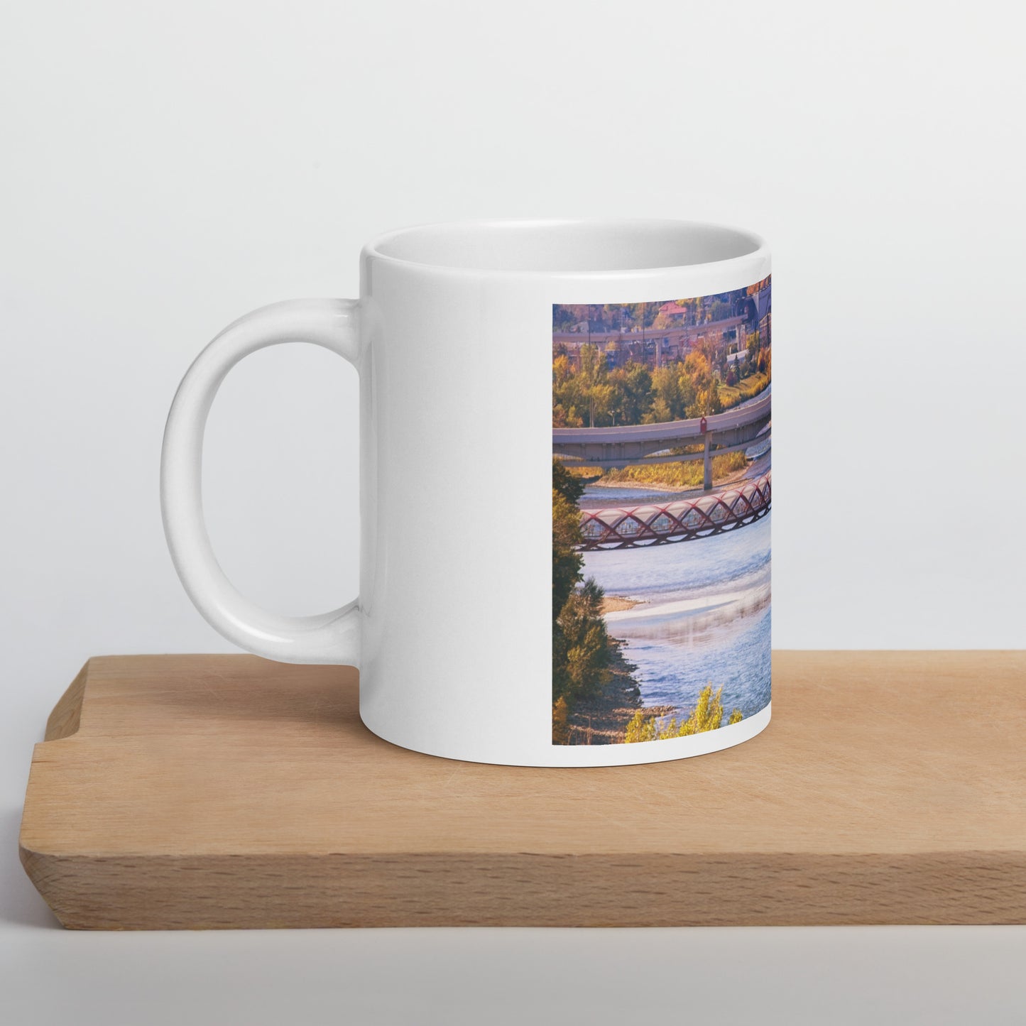 White Glossy Mug - Peace Bridge McHugh Bluff Fall