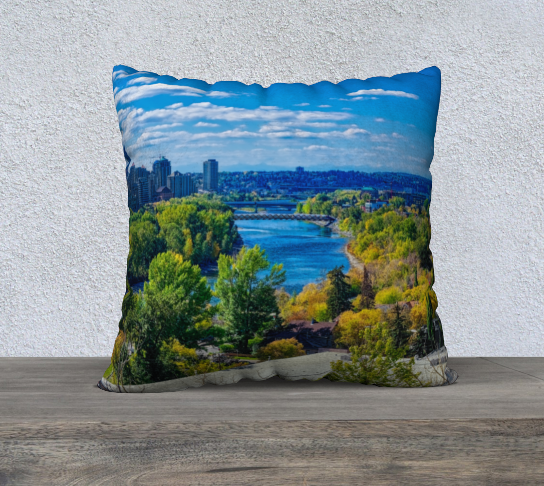22x22 Pillow Case - Bow RIver Peace Bridge McHugh Bluff Fall HDR