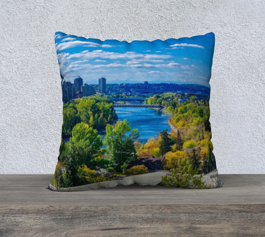 22x22 Pillow Case - Bow RIver Peace Bridge McHugh Bluff Fall HDR
