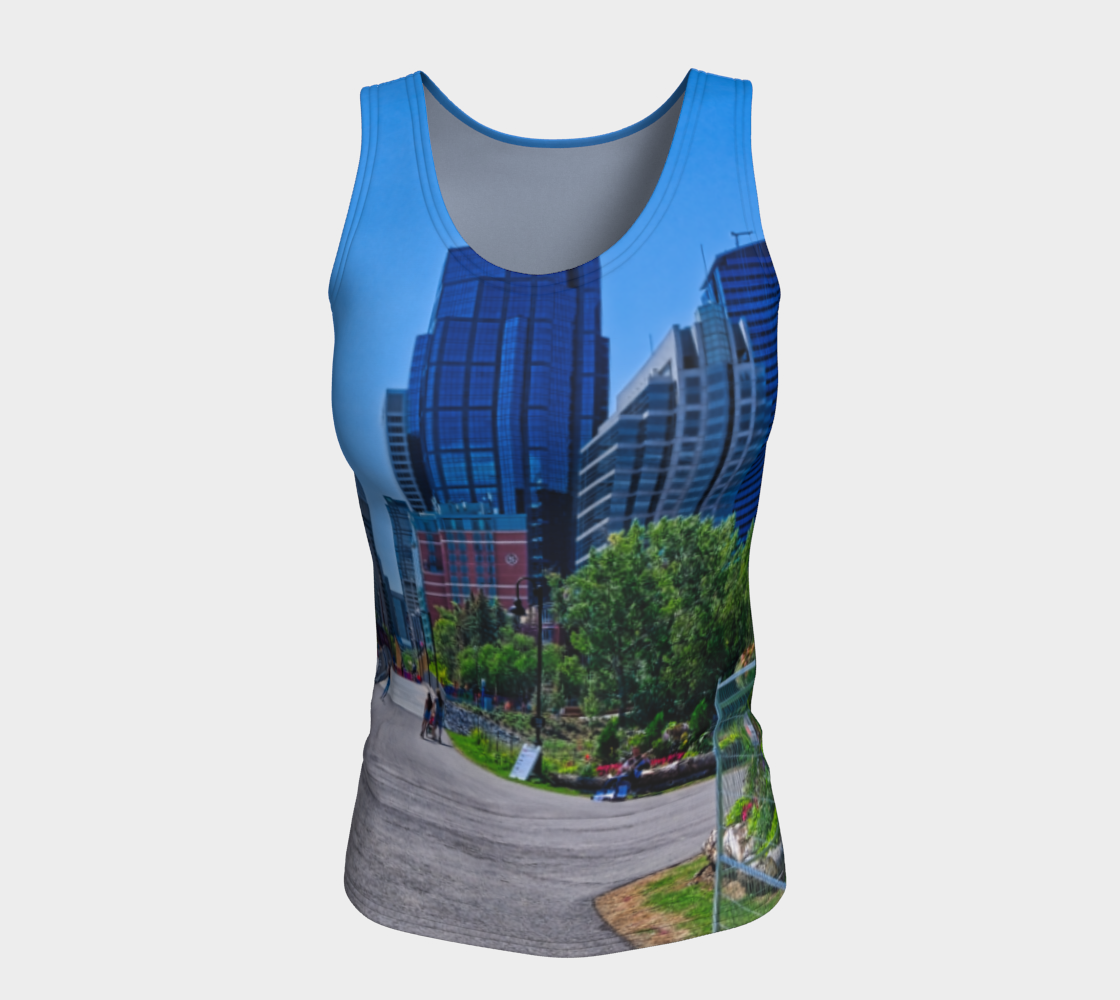 Women's All Over Fitted Long Tank Top - Downtown Calgary Prince's Island Park HDR