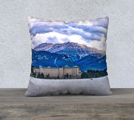 22x22 Pillow Case - Lake Louise and Chateau Lake Louise HDR