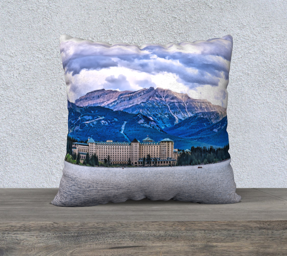 22x22 Pillow Case - Lake Louise and Chateau Lake Louise HDR