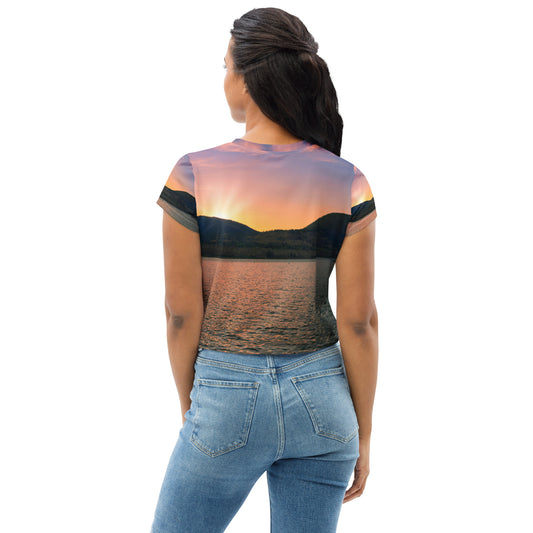 All-Over Print Crop Tee - Penticton Okanagan Lake Sunset