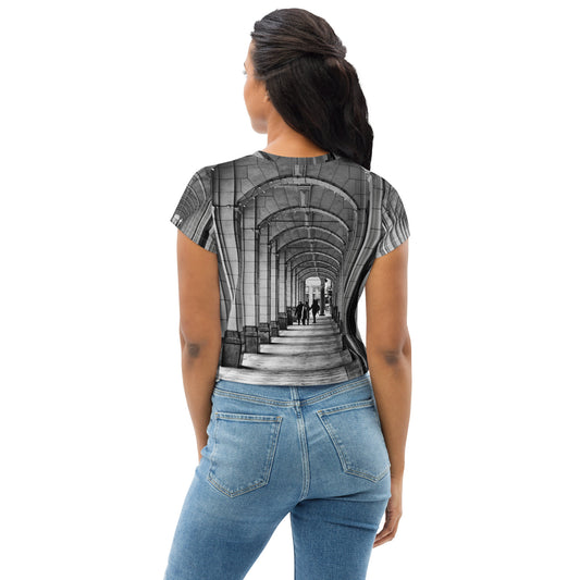 All-Over Print Crop Tee - Downtown Calgary Hudson's Bay Sidewalk Black and White
