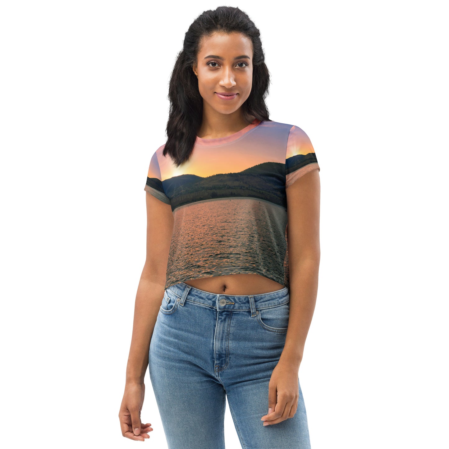 All-Over Print Crop Tee - Penticton Okanagan Lake Sunset