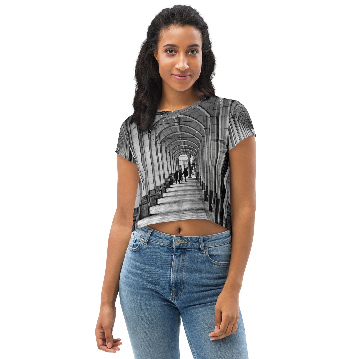 All-Over Print Crop Tee - Downtown Calgary Hudson's Bay Sidewalk Black and White