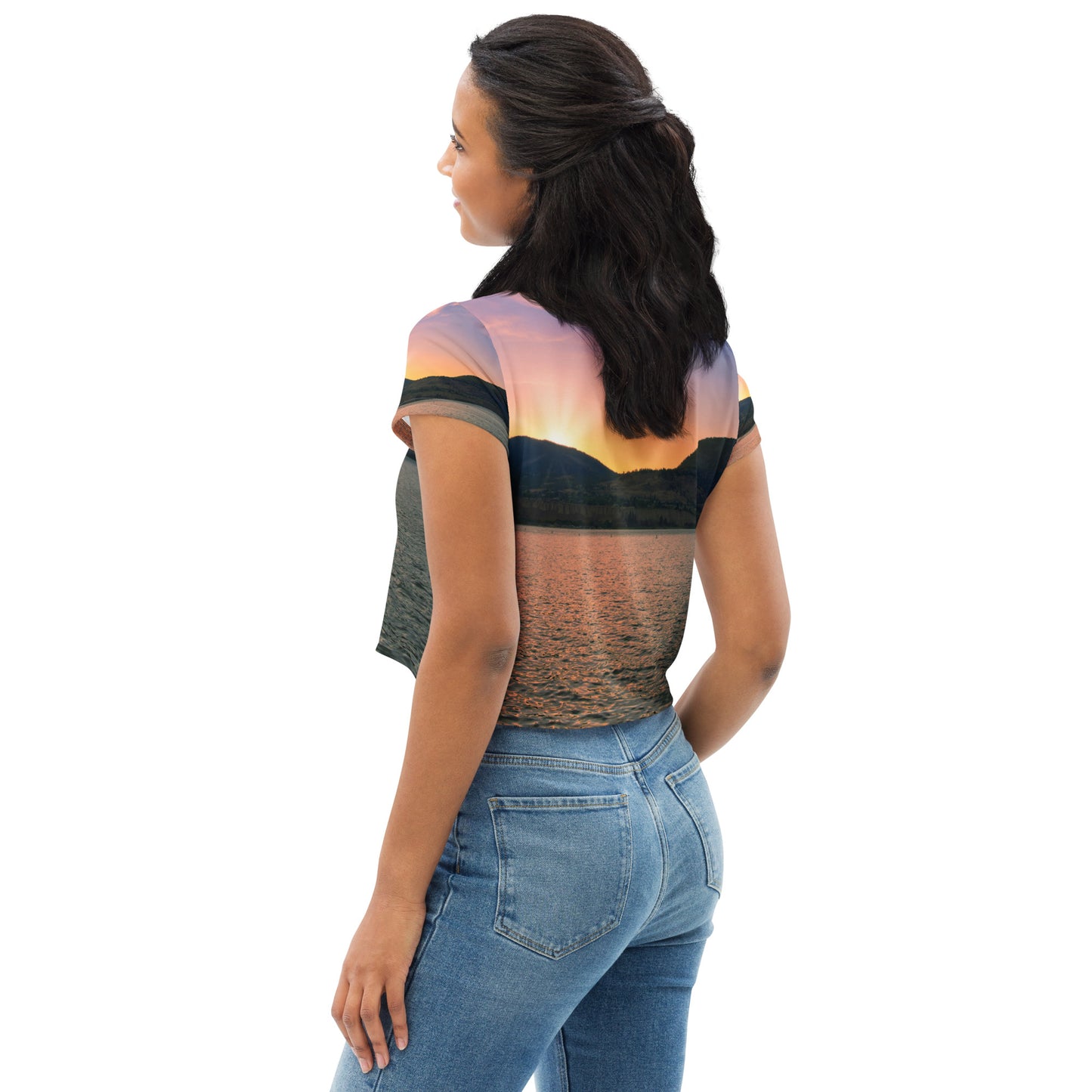 All-Over Print Crop Tee - Penticton Okanagan Lake Sunset