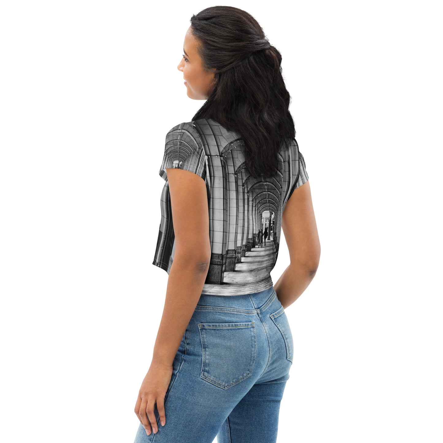 All-Over Print Crop Tee - Downtown Calgary Hudson's Bay Sidewalk Black and White