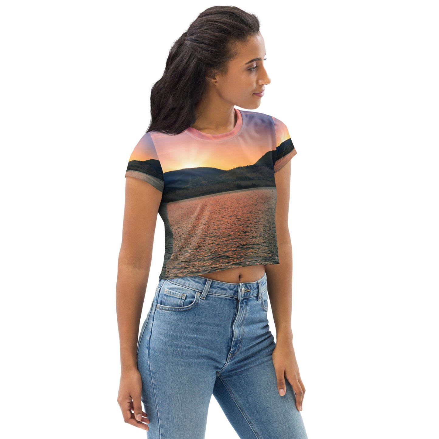 All-Over Print Crop Tee - Penticton Okanagan Lake Sunset