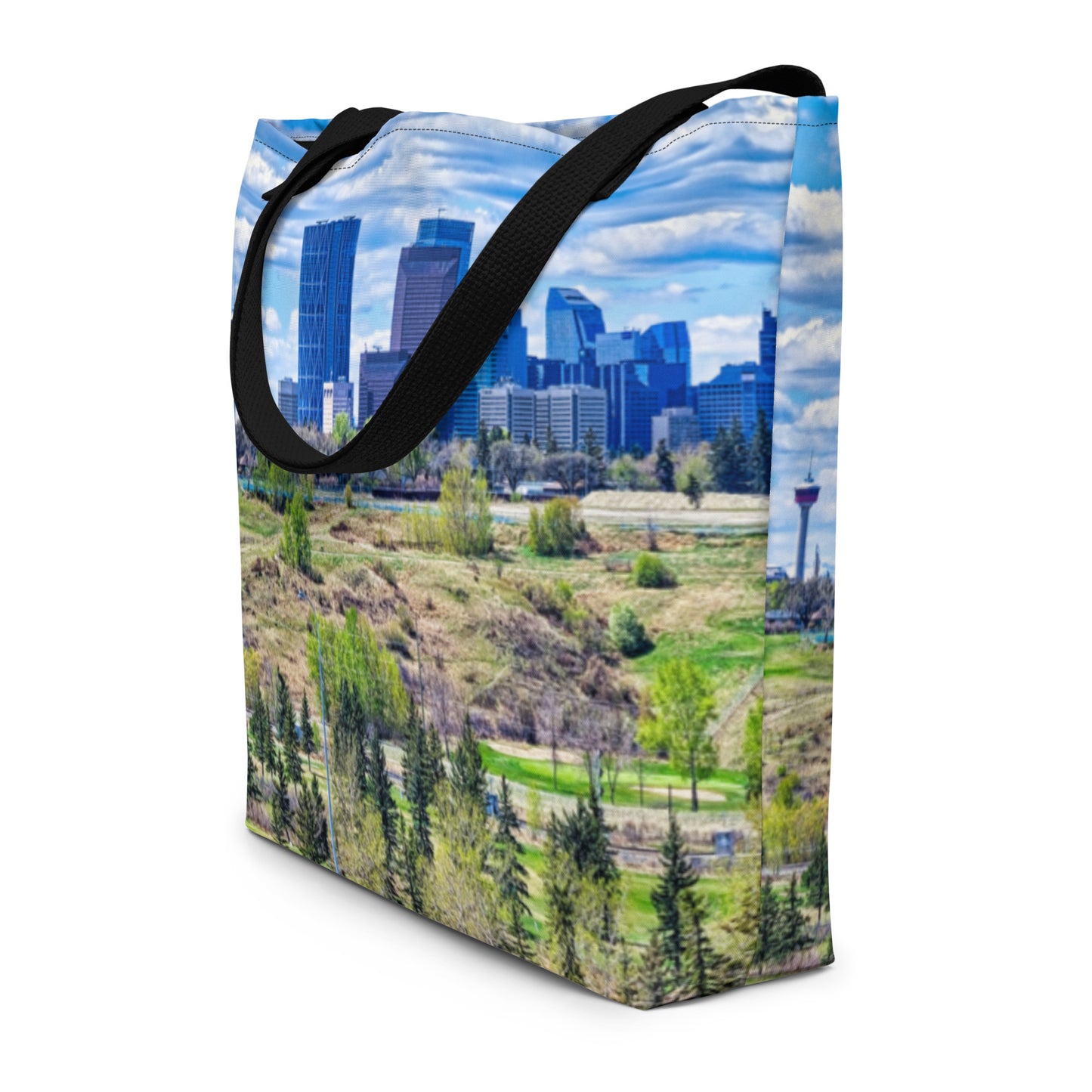 All-Over Print Large Tote Bag - Downtown Calgary Vista Heights Hill HDR